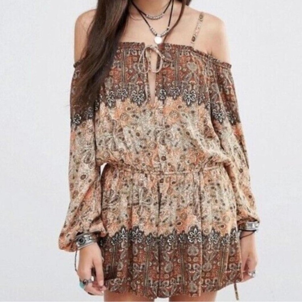 NWT FREE PEOPLE Romper Women's‎ Small Boho Paisley Bell Sleeve - Picture 12 of 12
